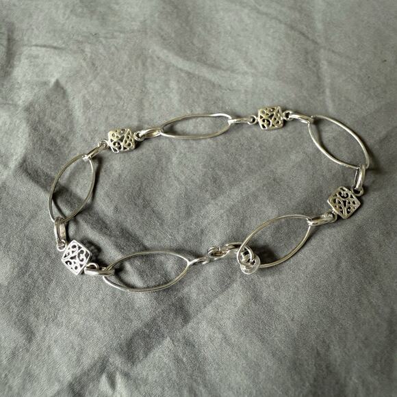 Sterling Silver Bracelet MCM Style Open Links & Filigree Squares 7.25 inches - Picture 8 of 8